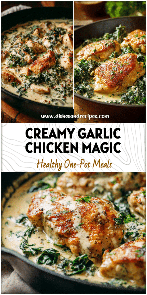 Creamy Garlic Chicken and kale skillet served in a pan with Garlic Cream Sauce For Chicken, perfect for Dinner For Two Ideas At Home.